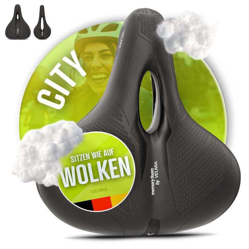 VELMIA Bike Seat Designed in Germany  Made of Comfy Memory Foam I Bicycle Seat for Men and Women  Waterproof Bike Saddle with Smart Zone-Concept I Exercise Bike Seat  Seat for BMX  MTB & Road - Image 1